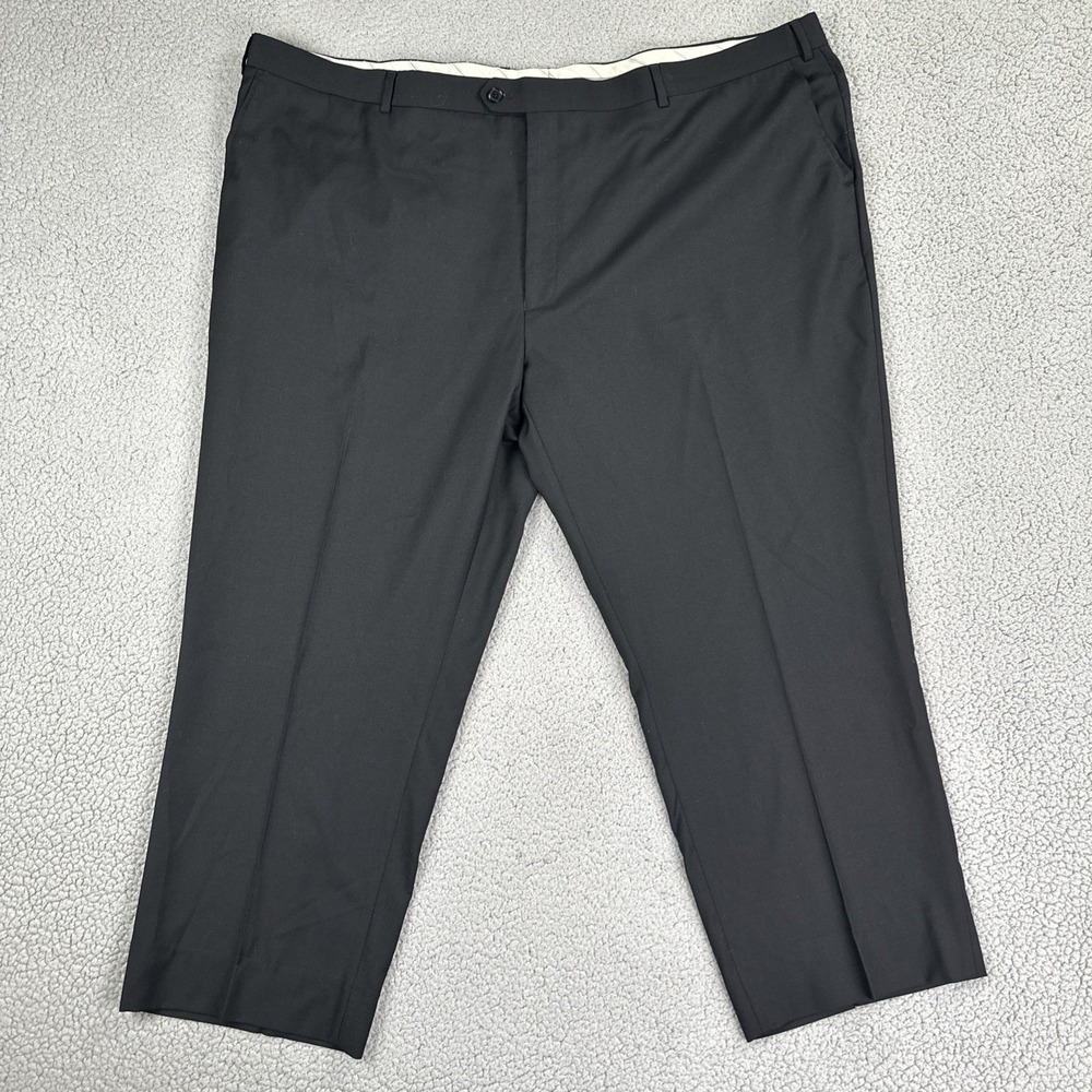Mantoni Super 140s Dress Pants Men 52 Black Wool Flat Front Lined Made in Italy